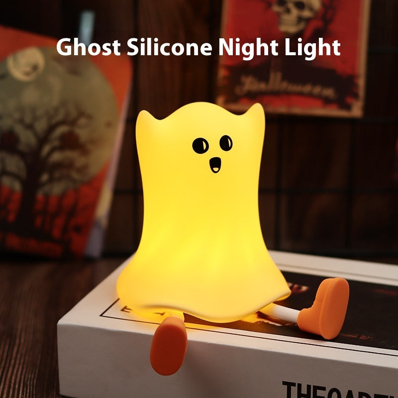 Halloween Ghost-Shaped Silicone Bedside Lamp - Touch Control, Soft Glow, Water-Resistant Decoration