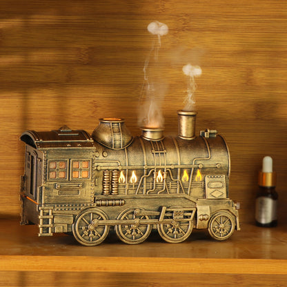 Retro Creative Home Décor - Small Train Model with Spinning Spray Effect for Unique Display