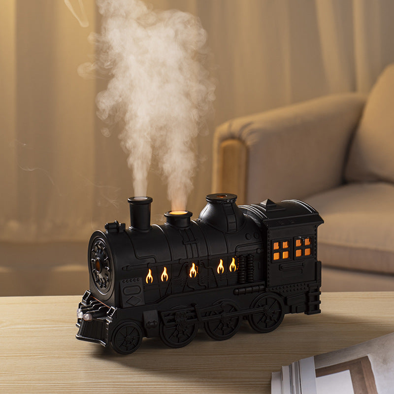 Retro Creative Home Décor - Small Train Model with Spinning Spray Effect for Unique Display