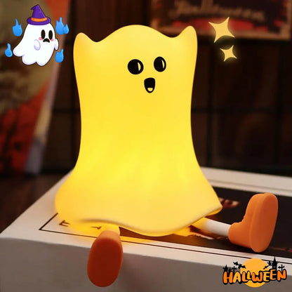 Halloween Ghost-Shaped Silicone Bedside Lamp - Touch Control, Soft Glow, Water-Resistant Decoration