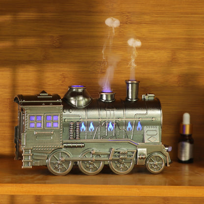 Retro Creative Home Décor - Small Train Model with Spinning Spray Effect for Unique Display