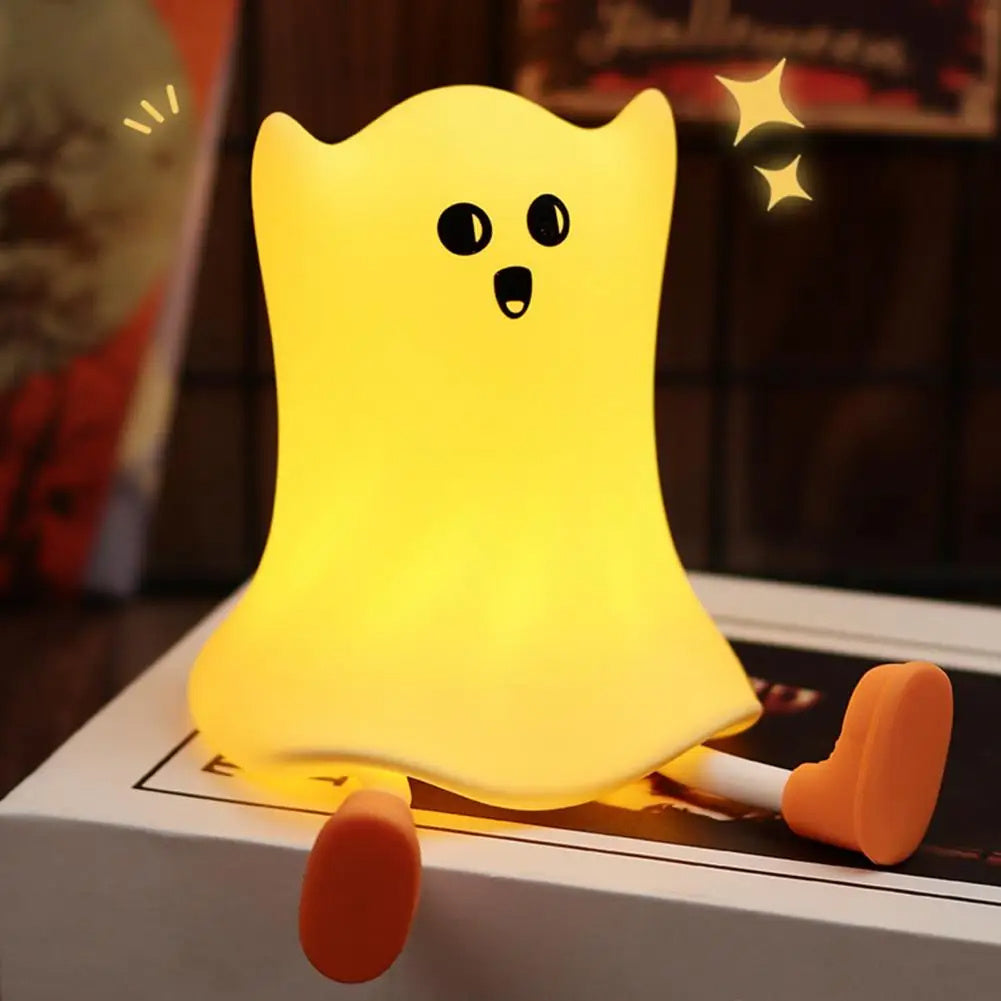 Halloween Ghost-Shaped Silicone Bedside Lamp - Touch Control, Soft Glow, Water-Resistant Decoration