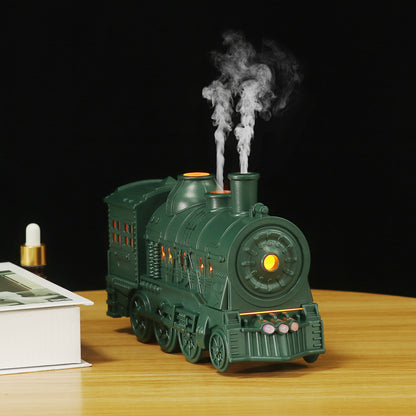 Retro Creative Home Décor - Small Train Model with Spinning Spray Effect for Unique Display