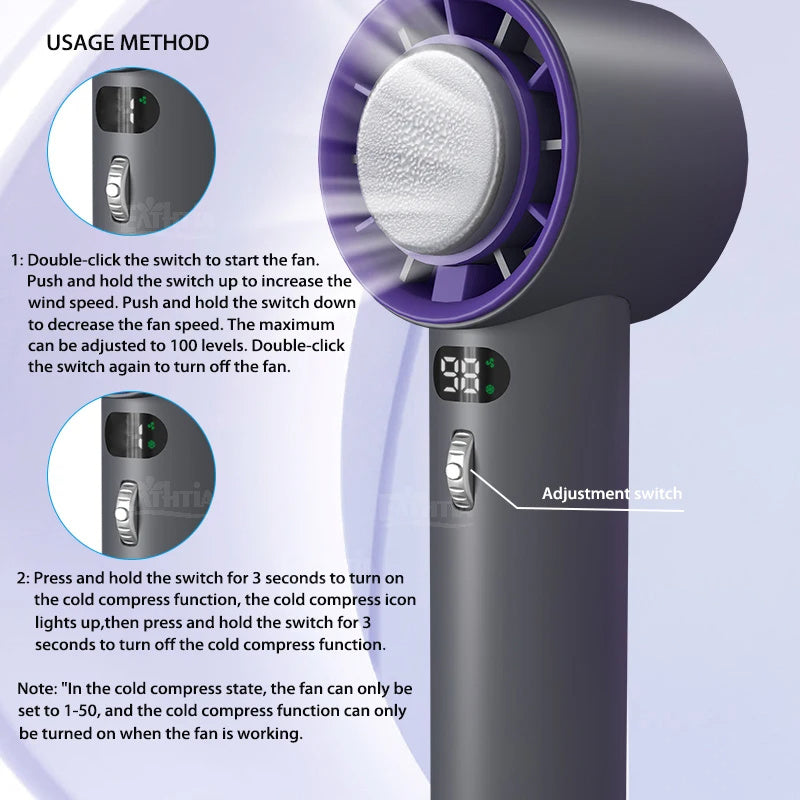 Turbo-Chill Portable Handheld Fan: Instant Cooling, 3000mAh Power, Adjustable Wind Speeds – Stay Cool Anywhere!