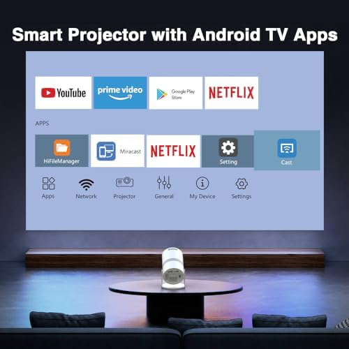 Smart Mini Projector with WiFi 6 and Bluetooth, Auto Keystone Outdoor Movie Projector, Big Screen Home Portable Projector for Phone/TV Stick/Laptop/HDMI