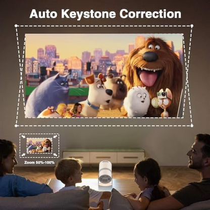 Smart Mini Projector with WiFi 6 and Bluetooth, Auto Keystone Outdoor Movie Projector, Big Screen Home Portable Projector for Phone/TV Stick/Laptop/HDMI