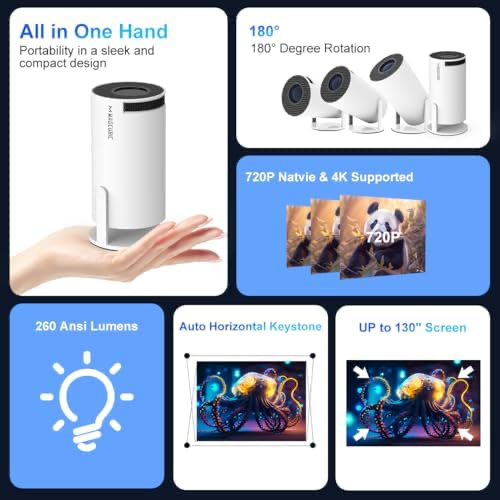 Smart Mini Projector with WiFi 6 and Bluetooth, Auto Keystone Outdoor Movie Projector, Big Screen Home Portable Projector for Phone/TV Stick/Laptop/HDMI