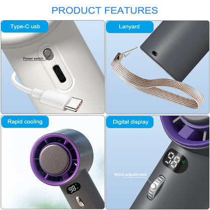 Turbo-Chill Portable Handheld Fan: Instant Cooling, 3000mAh Power, Adjustable Wind Speeds – Stay Cool Anywhere!