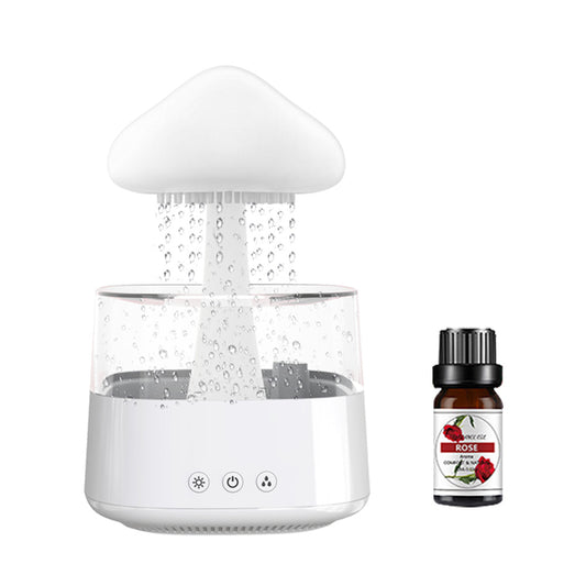 Rain Cloud Aromatherapy Humidifier with Essential Oil Diffuser - 7 Color LED, 450ml Rain Drip Design, Mushroom Style