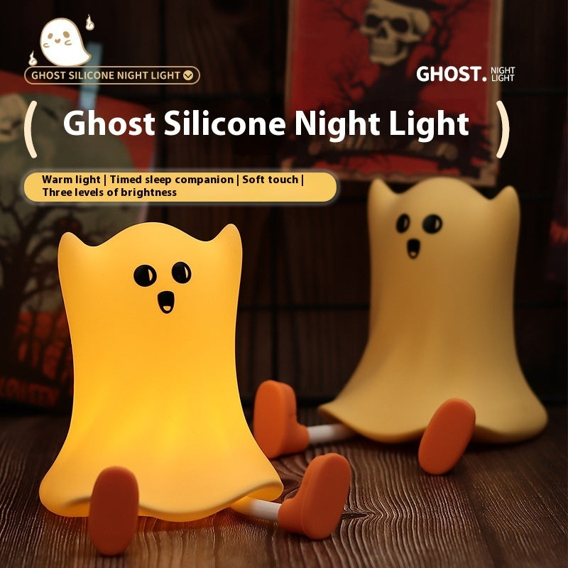 Halloween Ghost-Shaped Silicone Bedside Lamp - Touch Control, Soft Glow, Water-Resistant Decoration