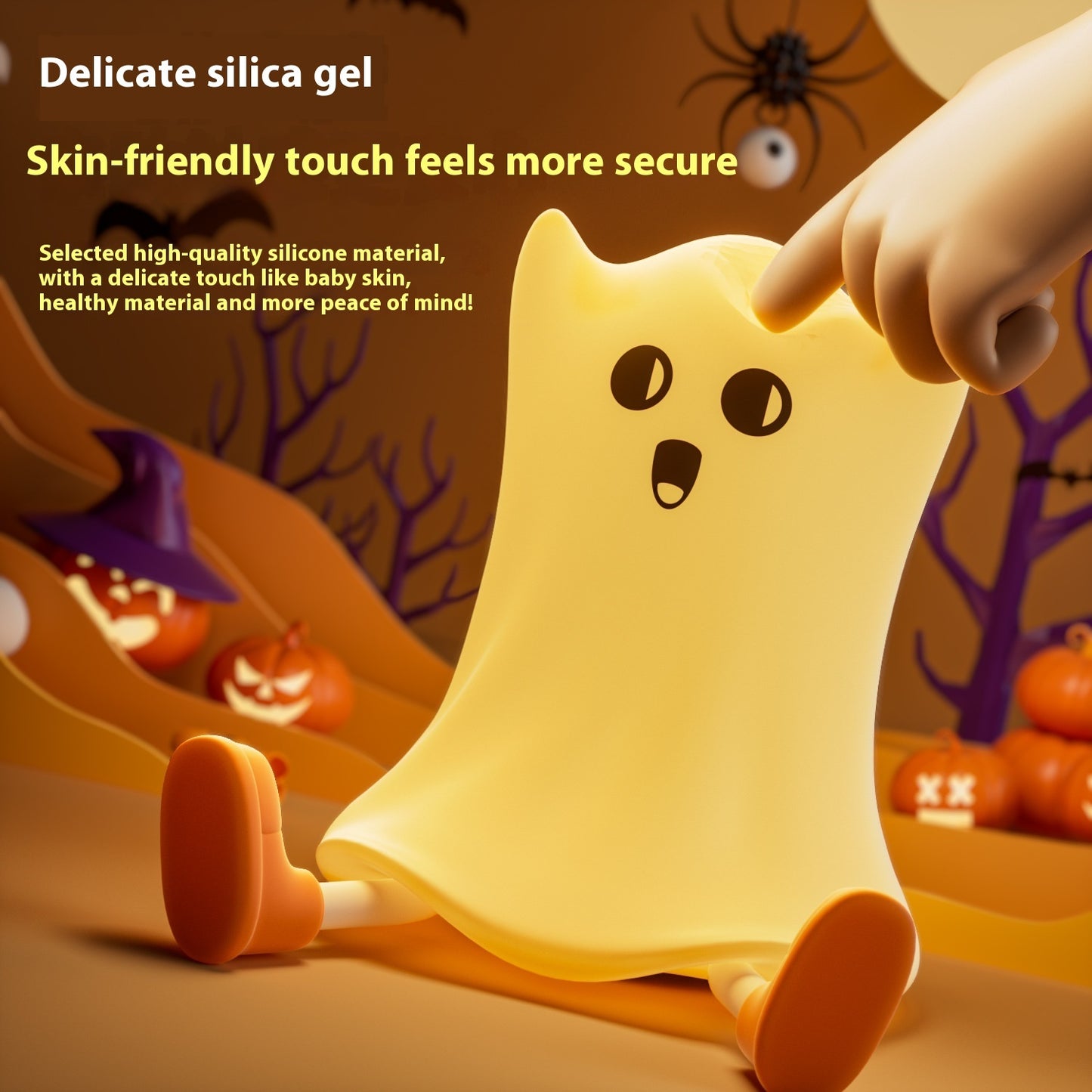 Halloween Ghost-Shaped Silicone Bedside Lamp - Touch Control, Soft Glow, Water-Resistant Decoration