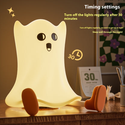 Halloween Ghost-Shaped Silicone Bedside Lamp - Touch Control, Soft Glow, Water-Resistant Decoration